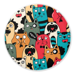 Pomo De Cerámica La multitud de gatos