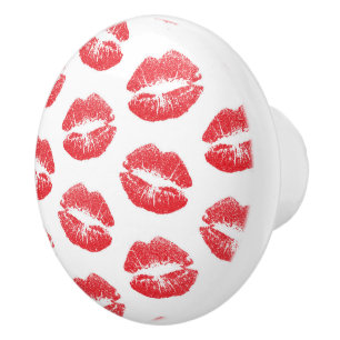 Pomo De Cerámica Labios Rojos, Patrón De Labios, Labial Rojo, Beso