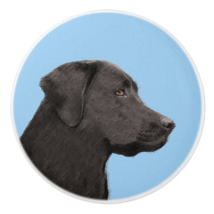Pomo De Cerámica Labrador recuperador pintura negra original de per