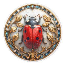 Pomo De Cerámica Lady Bug Precious Gems Elegantes hojas de oro