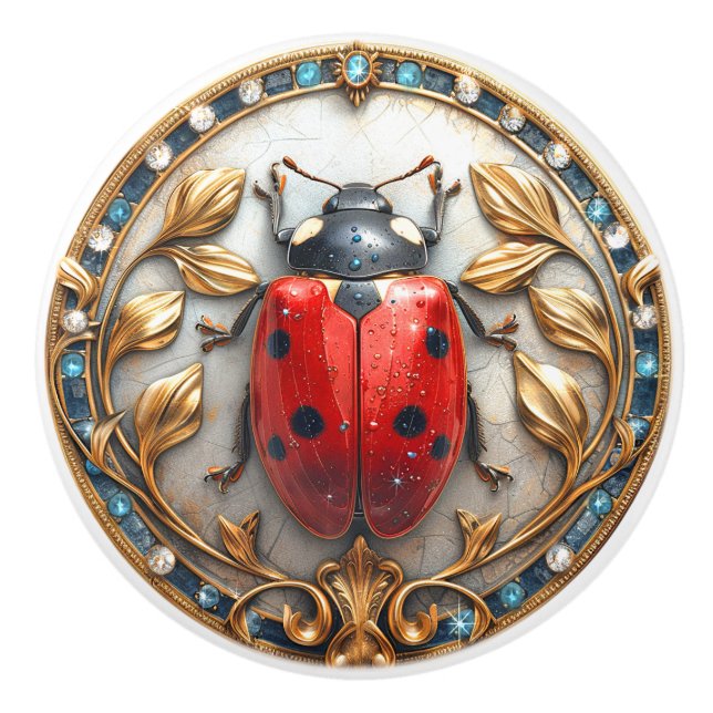 Pomo De Cerámica Lady Bug Precious Gems Elegantes hojas de oro (Anverso)