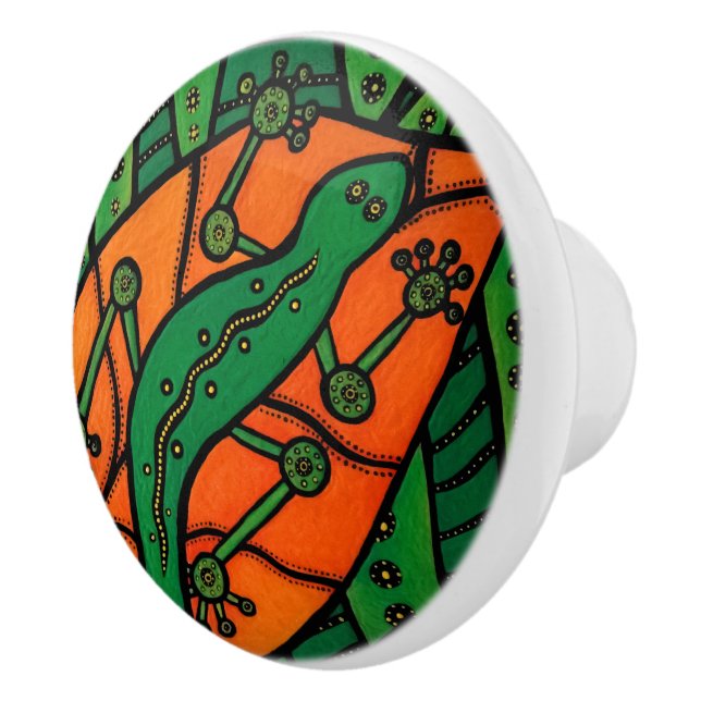 Pomo De Cerámica Lagarto verde y anaranjado del Gecko (Derecha)