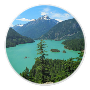Pomo De Cerámica Lago Turquesa de montaña nevada en Washington