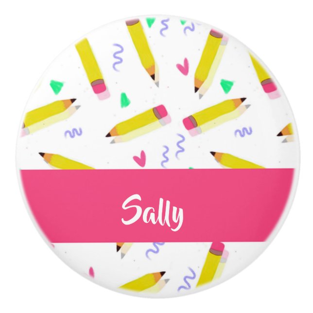 Pomo De Cerámica Lápices amarillos y raspones en blanco (Anverso)