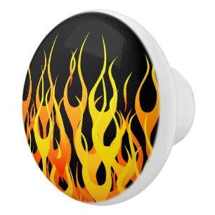 Pomo De Cerámica Las Carreras clásicas flamean el fuego en negro