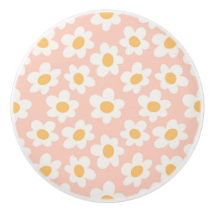 Pomo De Cerámica Las mareas de estilo retro florecen con fondo rosa