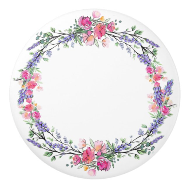 Pomo De Cerámica Lavanda acuática Rosa salvaje rosa y eucalipto (Anverso)