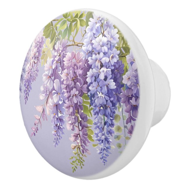 Pomo De Cerámica Lavanda púrpura acuarela glicinia floral lilac (Derecha)