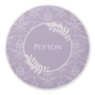 Pomo De Cerámica Lavender elegante Damask personalizado