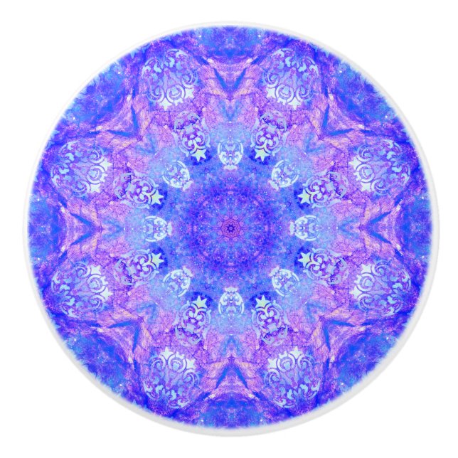 Pomo De Cerámica Lavender Sky Blue Purple Sparkle Damask (Anverso)