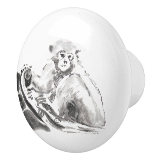 Pomo De Cerámica Lávese la pintura de mono Año Zodiac Knob (Derecha)