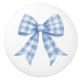 Pomo De Cerámica Lazo de Cuadro de Gingham Azul