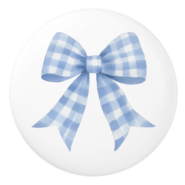 Pomo De Cerámica Lazo de Cuadro de Gingham Azul (Anverso)