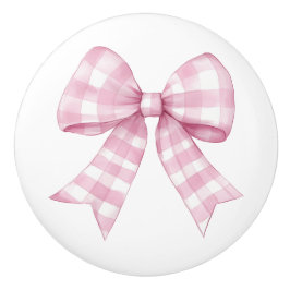 Pomo De Cerámica Lazo de Cuadro de Gingham Rosa 