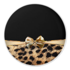 Pomo De Cerámica Lazo negro y dorado estampado de leopardo guepardo