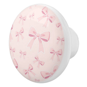 Pomo De Cerámica Lazos Rosados Bonito Coquette Chic Cottage