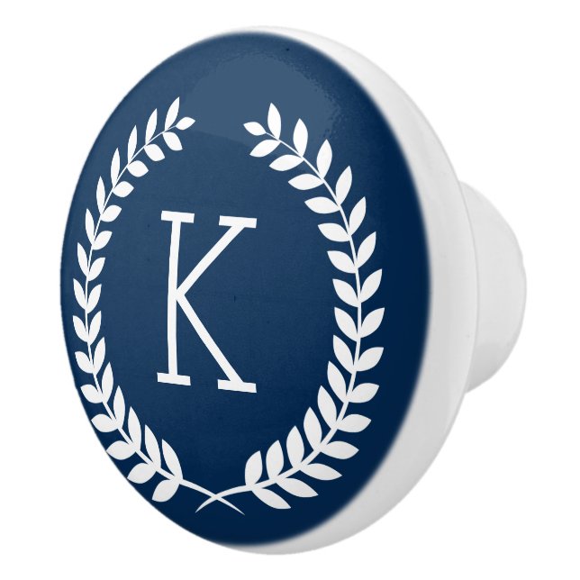 Pomo De Cerámica Leafas Blancas Vieron Ilustracion En Navy-Azul (Derecha)