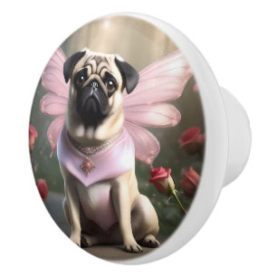 Pomo De Cerámica Leche de Pug Rosa,