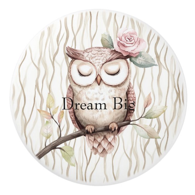 Pomo De Cerámica Lechuza rosa encantada (Anverso)