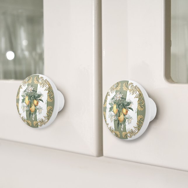 Pomo De Cerámica Lemon Citrus | Elegante con rayas verdes y blancas (Subido por el creador)