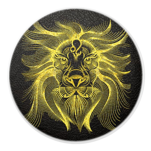 Pomo De Cerámica Leo Gold sobre cuero (Anverso)