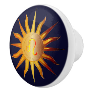 Pomo De Cerámica Leo Sol Signo de Fuego Mes de Cumpleaños Rojo y Do