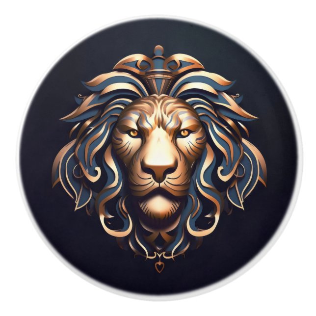 Pomo De Cerámica León Azul Dorado (Anverso)
