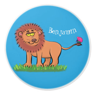 Pomo De Cerámica León feliz con ilustracion personalizado de maripo