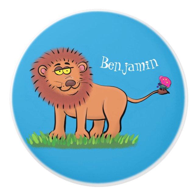 Pomo De Cerámica León feliz con ilustracion personalizado de maripo (Anverso)