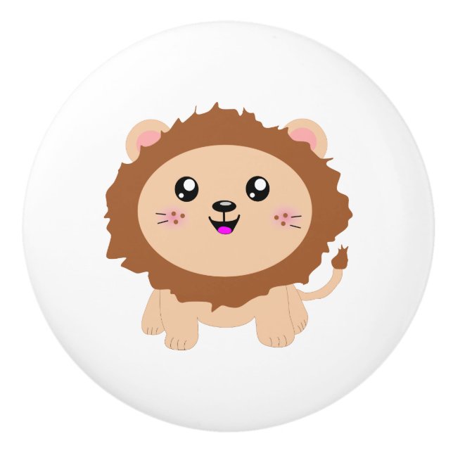 Pomo De Cerámica León lindo del dibujo animado (Anverso)