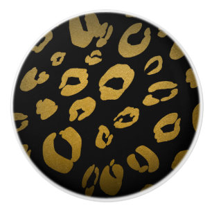 Pomo De Cerámica Leopardo de chita negro y oro Imprimir glam elegan