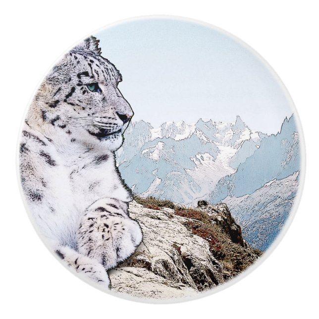 Pomo De Cerámica Leopardo de la nieve (Anverso)