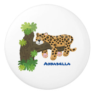 Pomo De Cerámica Leopardo lindo durmiendo en un ilustracion de pers