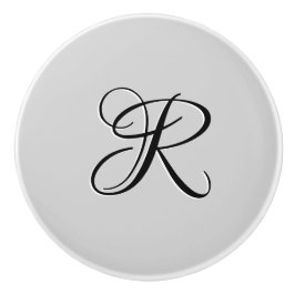 Pomo De Cerámica Letra blanca 3D caligrafía carta inicial | Gris Pa