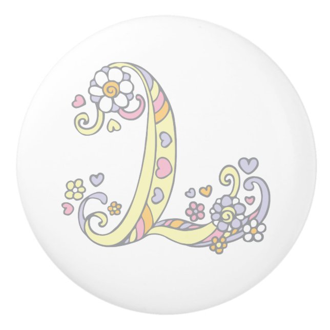 Pomo De Cerámica Letra decorativa botón de manija monogramada L (Anverso)