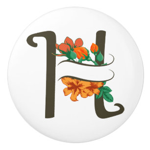 Pomo De Cerámica Letra mayúscula Monograma floral H