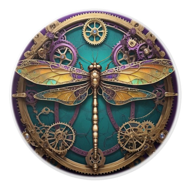 Pomo De Cerámica Libélula Steampunk (Anverso)