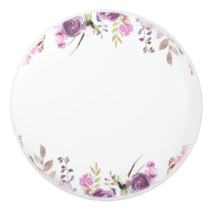Pomo De Cerámica Lila Lavanda Floral Chic de Acuarela
