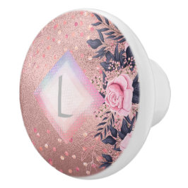 Pomo De Cerámica Lilibet Monograma Rosegold Floral fit para Princes