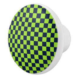 Pomo De Cerámica Lime and navy checkerboard pattern