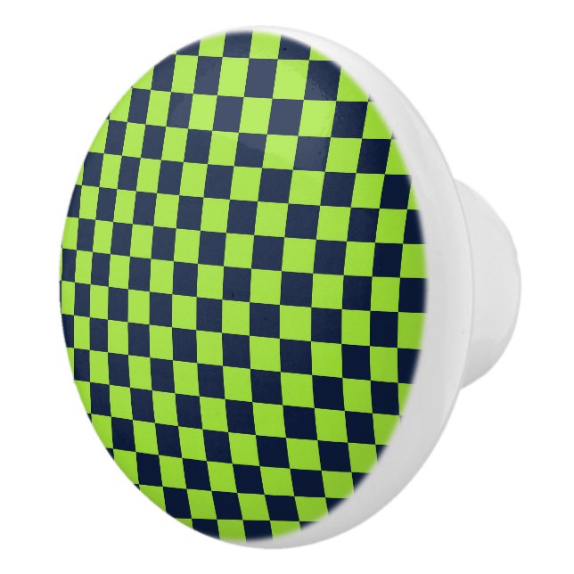 Pomo De Cerámica Lime and navy checkerboard pattern (Derecha)