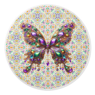 Pomo De Cerámica Linda mariposa de Mardi Gras con joyas