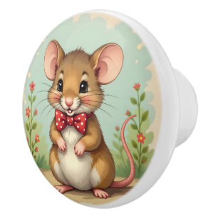 Pomo De Cerámica Lindo adorable ratoncito con corbata