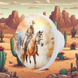 Pomo De Cerámica lindo caballo de cactus del desierto montando vaqu