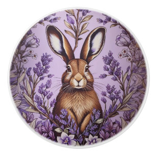 Pomo De Cerámica Lindo Conejo con Lavanda Inspirado en William Morr