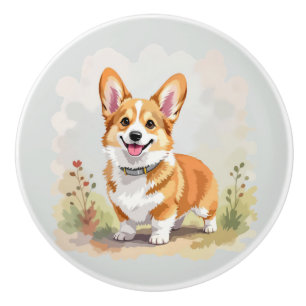 Pomo De Cerámica Lindo perro Corgi Galés de Pembroke Rojo