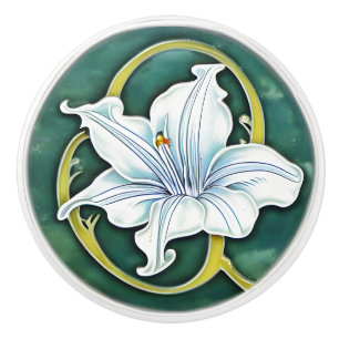 Pomo De Cerámica Lirio blanco de Art Nouveau