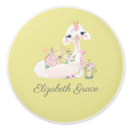 Pomo De Cerámica Llama amarillo y blanco con flores bebé