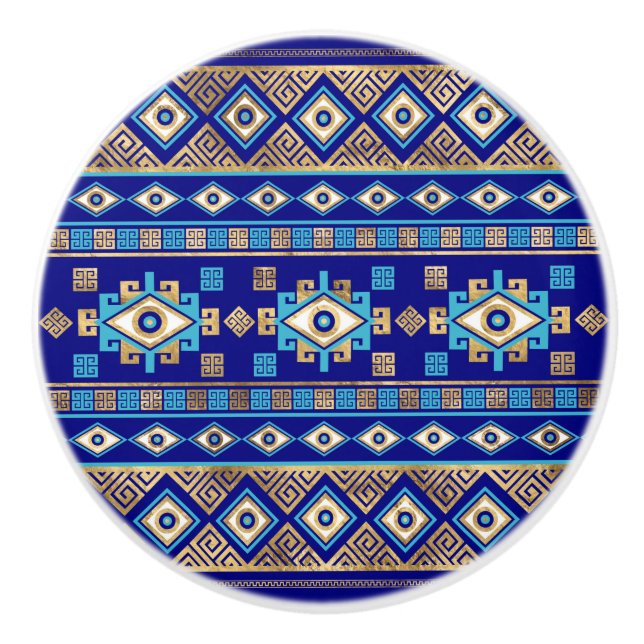 Pomo De Cerámica Llave de lucioperca griega y ojo malvado (Anverso)