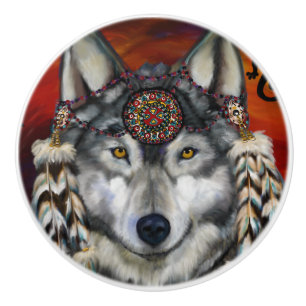 Pomo De Cerámica Lobo Gris 